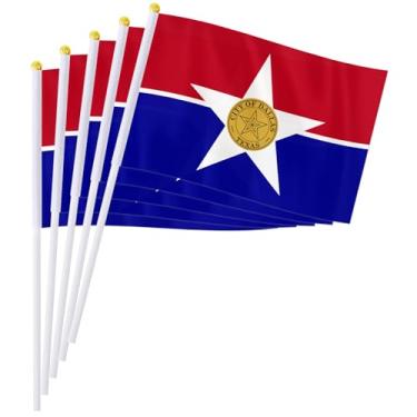 Imagem de PTEROSAUR Conjunto de bandeira portátil da cidade de Dallas, 14 x 20 cm, mini bandeira de Dallas para desfiles, festas, celebrações e decoração de casa (pacote com 100)