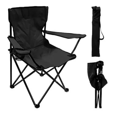 Imagem de Cadeira Camping Dobrável Com Bolsa Porta Copos E Pé De Ferro E Tecido Poliéster Resistente Premium