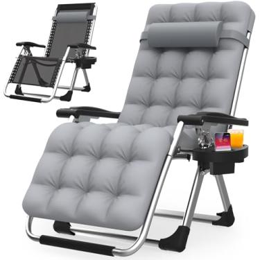 Imagem de Suteck Cadeira de gravidade zero, cadeira reclinável de acampamento com almofada removível, trava e suporte de copo atualizados, cadeiras reclináveis de pátio reclináveis reclináveis para ambientes