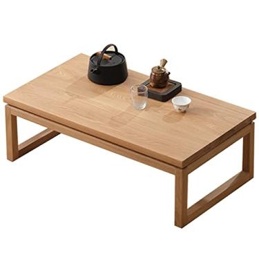 Imagem de AkosOL Mesa de centro de madeira, sala de estar, mesa de café, mesa de chá de madeira de piso baixo, mesa de jantar baixa, material de olmo, 70 x 45 x 30 cm