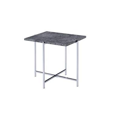 Imagem de pcagfaajmh Mesa de centro moderna para sofá, console, lareira, suporte de TV, móveis para sala de estar e escritório (mesa de canto de mármore falso e cromado) (Mármore sintético e mesa de canto