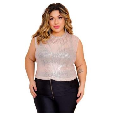 Imagem de Blusa Cropped Paetê Plus Size Xg Tamanho Grande Luxo - Mili - S, Cropp