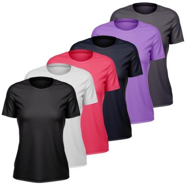 Imagem de Kit 6 Camisetas Feminina Dry Manga Curta Proteção UV Slim Fit Básica Academia Treino Fitness-Feminino