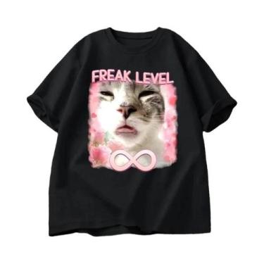 Imagem de Camiseta Feminina Harajuku Com Estampa De Gato, Manga Curta, Gráfico E