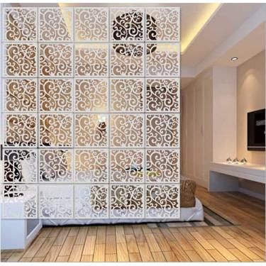Imagem de BMIDRUT Divisor de sala de pendurar branco, 12 peças, divisória de sala de madeira e plástico faça-você-mesmo, divisórias de parede, decoração de sala com todos os acessórios 29 x 29 cm