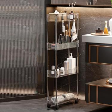 Imagem de Carrinho de rodinhas fino de 4 camadas com rodas bloqueáveis - Organizador móvel de banheiro de acrílico, carrinho de armazenamento transparente, unidade de prateleira versátil, 40 cm P x 13 cm L x 89