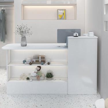 Imagem de Mesa de recepção, balcão de caixa, balcão de recepção de recepção, balcão de varejo, mesa de recepção com balcão, recepcionista, mesa de recepção pequena, balcão de loja, caixa L-Shap (branco-B