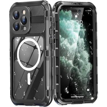 Imagem de ZHSHJI Capa para iPhone 15 Pro Max/15 Pro/15 Plus/15, capa protetora à prova d'água de corpo inteiro com câmera de tela, proteção resistente, capa à prova de choque, preta