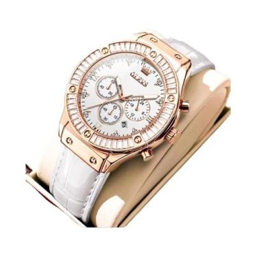 Imagem de Relógio Feminino Elegante De Quartzo, Pulseira De Couro, Moldura De Di