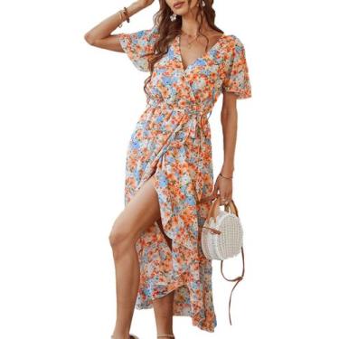 Imagem de Vestido PRETTYGARDEN Envelope Decote V Floral Babados Maxi P Pequeno