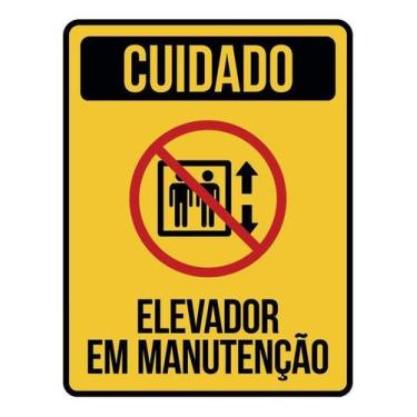 Imagem de Kit 5 Placa Acm Elevador Manutenção Amarela Ícone 18X23 - Sinalizo