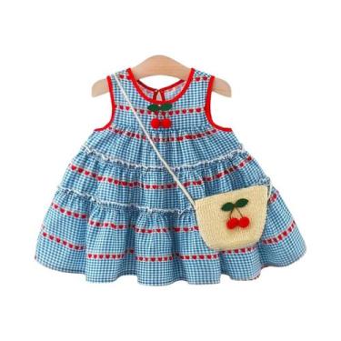Imagem de Conjunto De Vestido De Verão Para Bebê Menina, Xadrez Com Corações E C