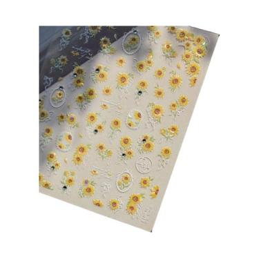 Imagem de Adesivo De Unha 5D Floral Preto E Branco Com Pétalas Douradas Transpar