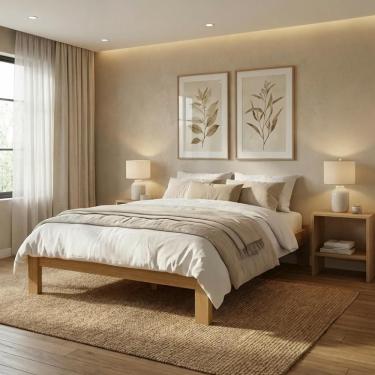 Imagem de Cama Turca De Casal Em Madeira Maciça Reforçada Nogueira