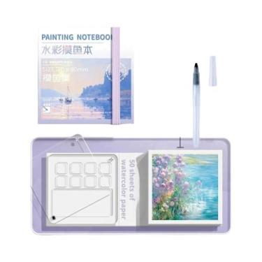 Imagem de Caderno De Desenho Portátil Mini Para Aquarela Com Bandeja De Tinta, 5