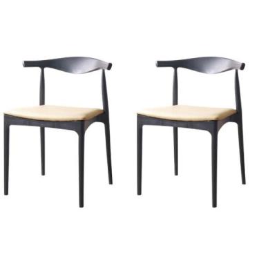 Imagem de Kit 2 Cadeiras Cora Rivatti em Polipropileno Preto e Assento Estofado 