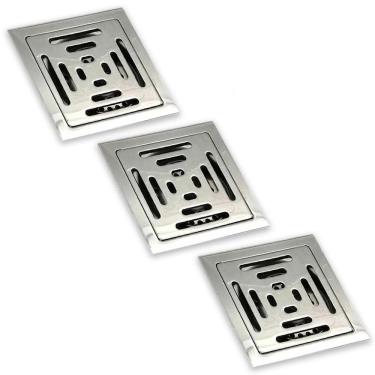 Imagem de Ralo Inox 10X10 Anti Odor Kit 3 Uni Anti Retorno Varanda Lavabo Banheiro Insetos Removivel Alta Vazao
