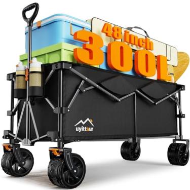 Imagem de Uyittour Vagão dobrável extra grande de 300 L, capacidade de carga de 199 kg, vagão de praia dobrável estendido, resistente, com rodas grandes para todos os terrenos, carrinho utilitário de jardim
