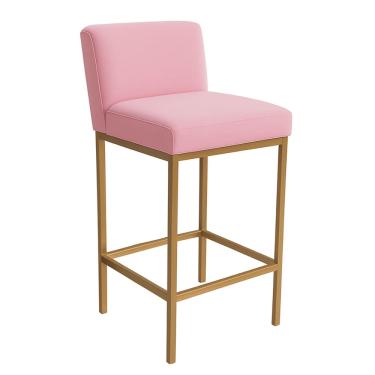 Imagem de Banqueta Viena Alta Estofada em Veludo com Base de Metal Rosa Liberty Móveis