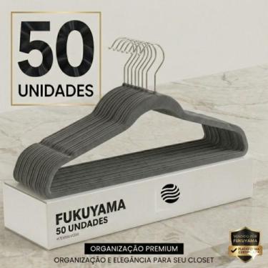 Imagem de KIT 50 CABIDES DE VELUDO CINZA ANTIDESLIZANTE PREMIUM FUKUYAMA Com Gan