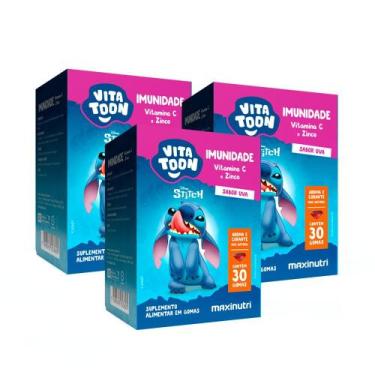 Imagem de Kit 3 Vitatoon Stitch Imunidade (Vit. C e ZN) Sabor Uva 30 Gomas - Max