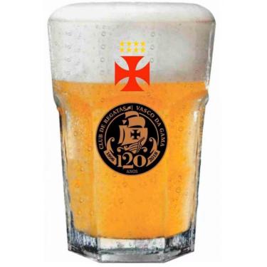 Imagem de Copo Country Torcedor Vasco 400ML para Beber em Vidro com Estampa 120 Anos para Festa Transparente Crisa
