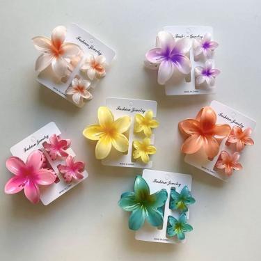 Imagem de Kit Acessório de Cabelo 3 Peças Grampos Piranha Flor de Feriado de Praia em Plástico Tamanhos Grande e Pequeno Cor