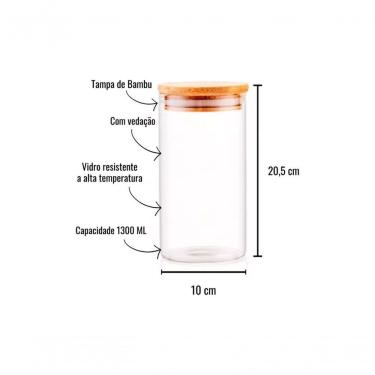 Imagem de Pote Hermético Tampa de Bambu para Armazenar Alimentos Condimentos Vidro Borossilicato...