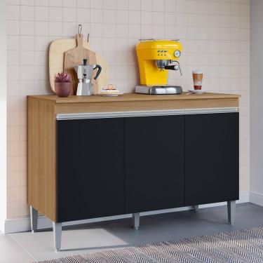 Imagem de Balcão Gabinete Cozinha Manu 120cm 3 Portas Com Tampo MDP Multiuso Amêndoa Preto - Desk...