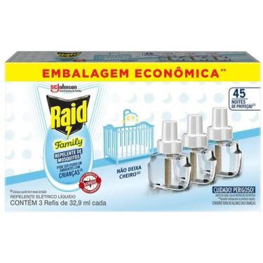 Imagem de Inseticida Raid Elétrico Family 45 Noites 3 Refil 32,9ml, 3