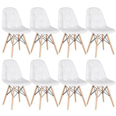 Imagem de Kit 8 Cadeiras Laráz Eames Eiffel Botonê Estofada - Branco - Laraz
