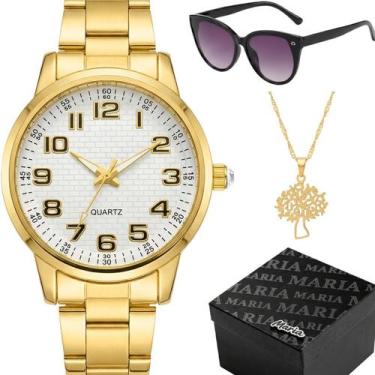 Imagem de relogio feminino dourado qualidade premium casual social presente + re