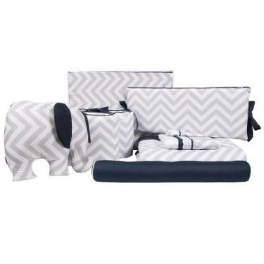 Imagem de Kit Enxoval para Berço Brooklyn Chevron Cinza/Marinho 10 Peças - Biram