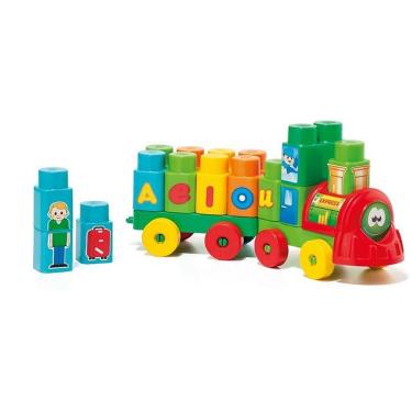 Imagem de Brinquedo Educativo Baby Land Trenzinho Didático com 28 Blocos Coloridos Cardoso Toys