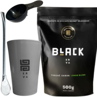 Imagem de Kit Tereré Black Erva Mate Copo Caldereta Cinza de Acrílico Bomba Clás