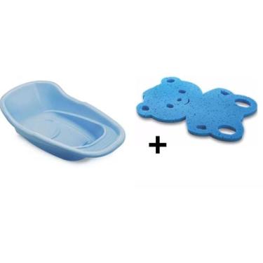 Imagem de Kit Banheira Bebê Infantil Simples 20l e Esponja para Banho Adoleta Az