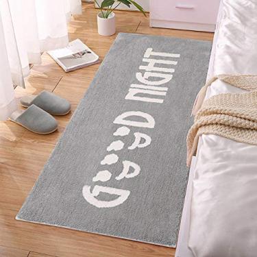 Imagem de Tapete de área para quarto, cabeceira, tapete macio, antiderrapante, lavável com estampa de letras, para sala de estudo, varanda, quarto das crianças, cozinha, banheiro, cinza, 80160 cm