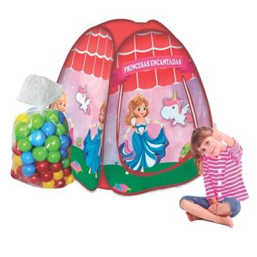 Imagem de Fabrincando Ideias Toca Barraca Infantil Pop Up com 50 Bolinhas Princesas Encantadas
