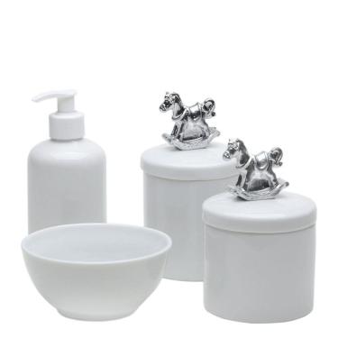 Imagem de Potes, Molhadeira e Porta Álcool Gel Cavalinho Prata Bebê