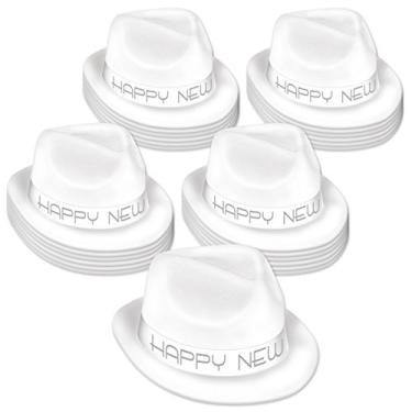 Imagem de Beistle 25 peças de plástico branco e prata Feliz Ano Novo Chapéus para brindes de festa NYE, tamanho único