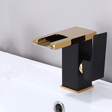 Imagem de Torneira de bacia preta de luxo led alta e curta torneira do banheiro com alça única fluxo de água fria e quente, ouro preto curto, china