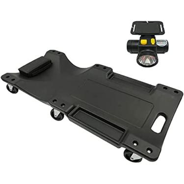 Imagem de KRASS Rodas de carrinho portáteis, carrinho de carro, creeper mecânico com encosto de cabeça macio, farol, deck ergonômico e caixa de coleção, capacidade de 136 kg, preto, colecionador 88