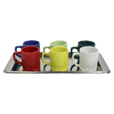 Imagem de Bandeja Para Servir Café Inox E Xícaras 85ml Coloridas - Clink