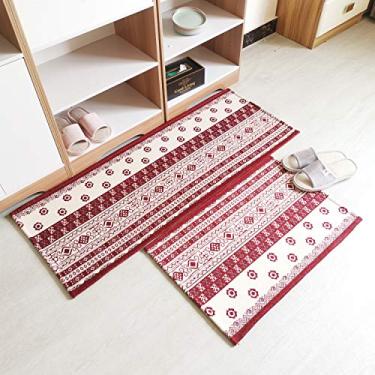 Imagem de Tapete de cozinha macio não derramamento estilo boêmio tapete absorvente antiderrapante lavável para sala de estar quarto cabeceira banheiro varanda entrada, vermelho, 45 * 120 cm