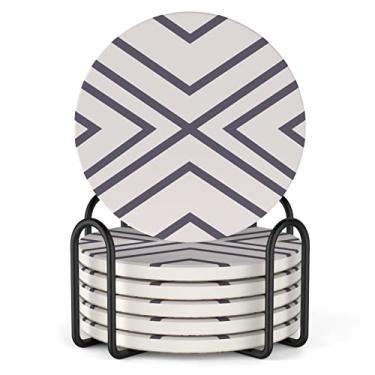 Imagem de LIFVER Conjunto de porta-copos absorventes de 6 peças com suporte, porta-copos de cerâmica, porta-copos de 10 cm com base de cortiça, para inauguração de casa