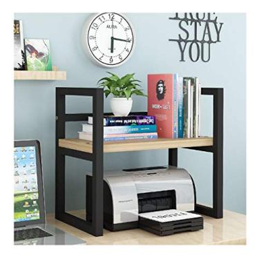 Imagem de KIZQYN Suporte de impressora multifuncional rack de impressora organizador de mesa de escritório simples moderno estante de mesa suporte de impressora rack de armazenamento rack de cópia impressora de mesa (cor: latão)