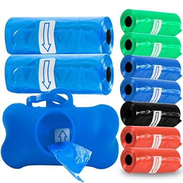 Imagem de Kit 10 Refis Rolos de Sacolas (150 saquinhos) E Dispenser de Coleira Para Coletores Caca Caca (Azul)