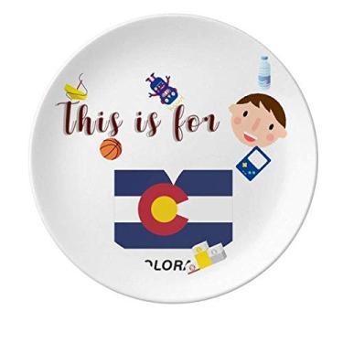 Imagem de Placa de porcelana do estado americano Colorado com perfil da bandeira do estado americano