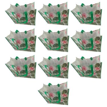 Imagem de Bolsa Ecologica Ecobag Sacola de Ombro Alça Kit 10 Unidades Pratica Compras Resistente Feira Resistente Lavavel Reutilizavel