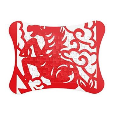 Imagem de Enfeite de quebra-cabeça com moldura do zodíaco da China, corte de papel, cavalo e animal